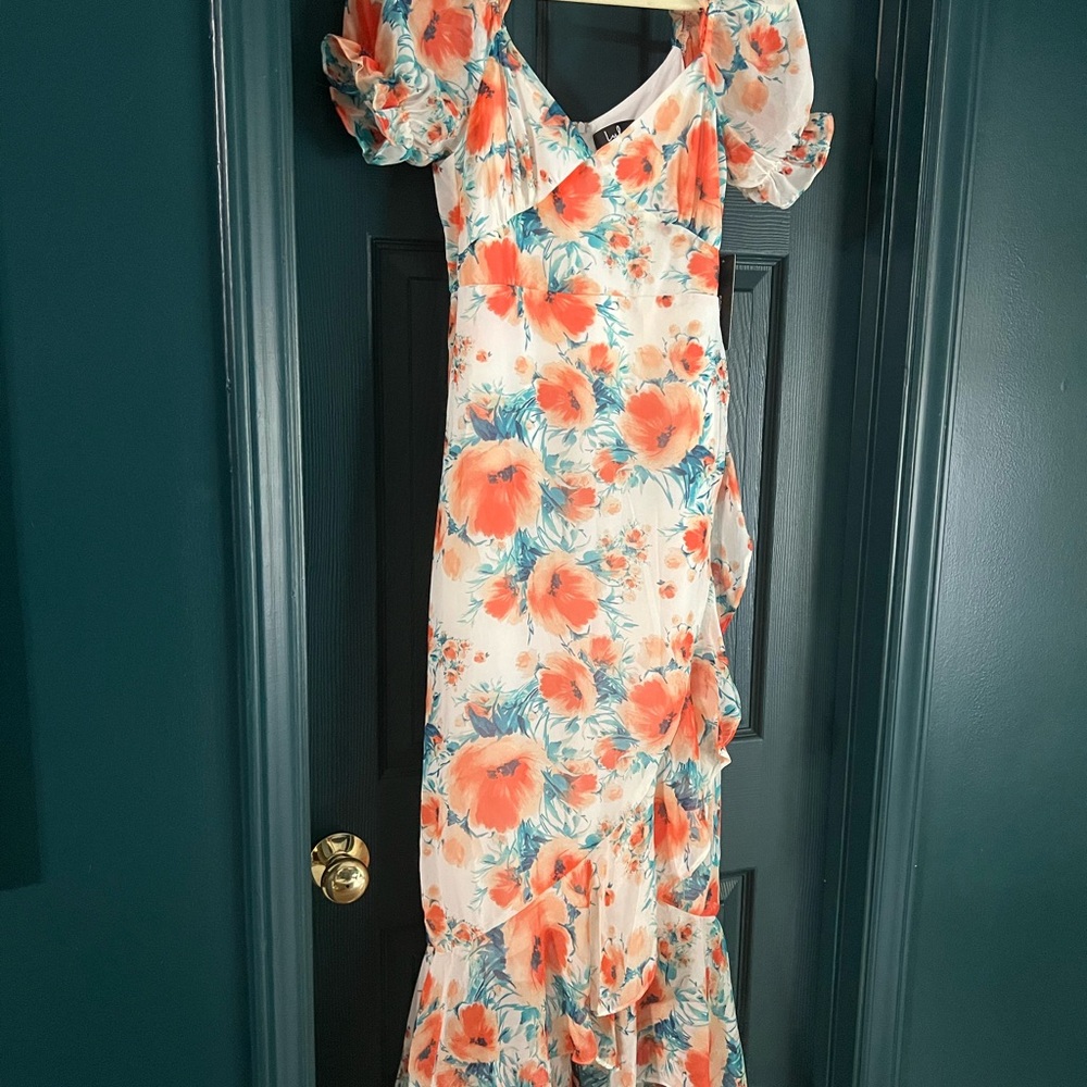 Lulus Floral Orange and Green Women's Dress NWT medium